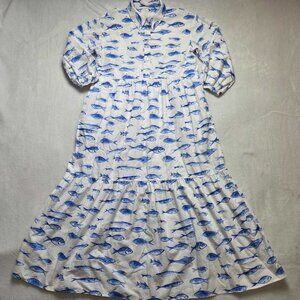 S Maeve x Anthropologie The Bettina tiered shirt dress in Fish pattern 3